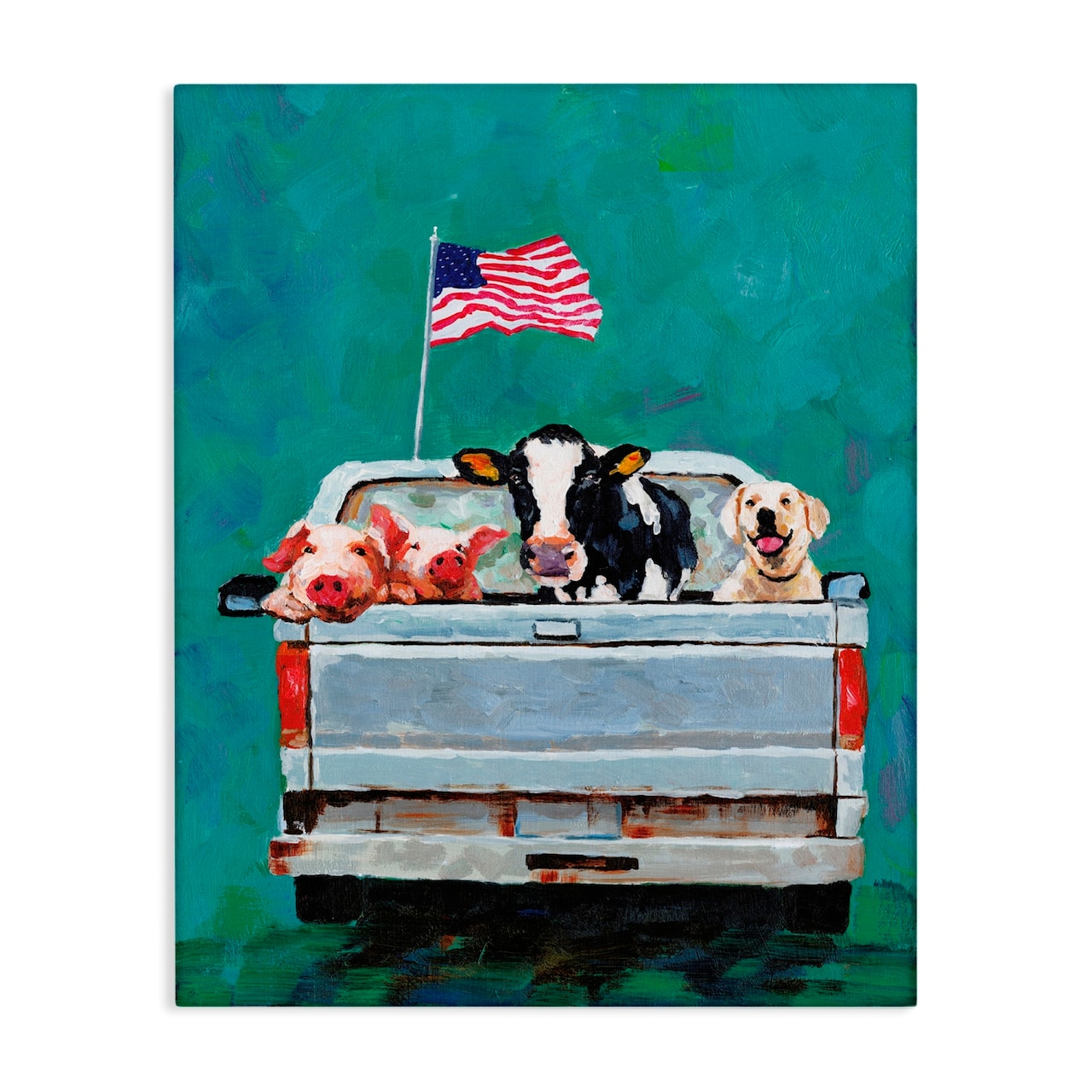 Stupell Industries Farm Animals Pickup Truck Waving American Flag Canvas Wall Art